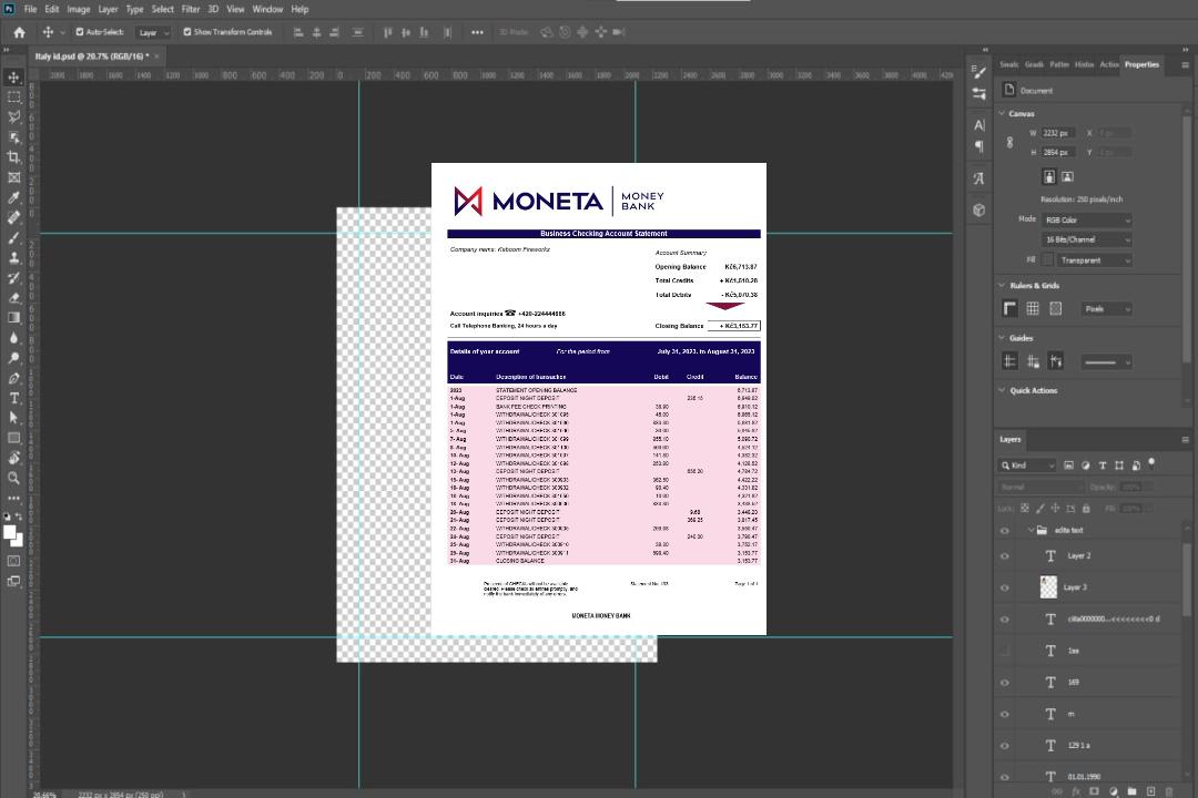 Modèle Word et PDF de relevé de compte ferme Moneta Money Bank template